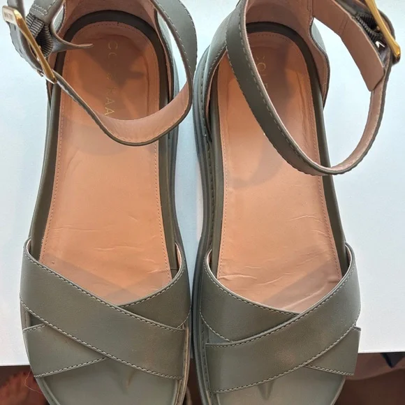 Cole Haan Tea Leaf Green Leather Platform Ankle-Strap Sandals - Picture 9 of 10